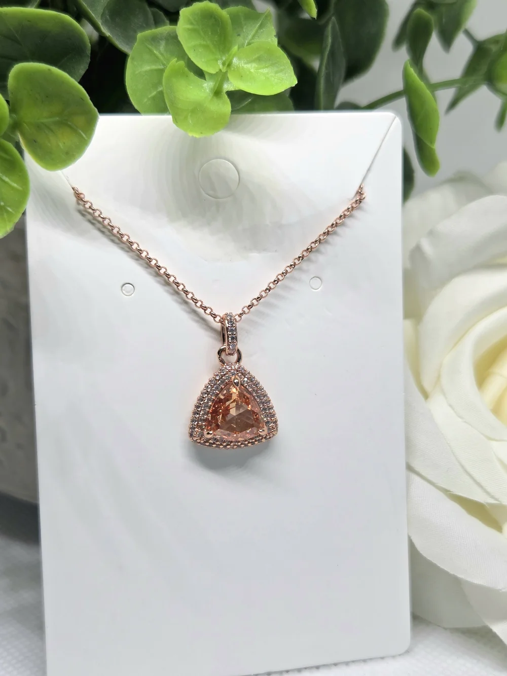 BP Rose Gold Smokey Topaz Triangle Pendant Necklace